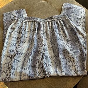 Joie Women’s Blue Snakeskin Print Silk Elastic Waist Pull On Tapered Leg Pants